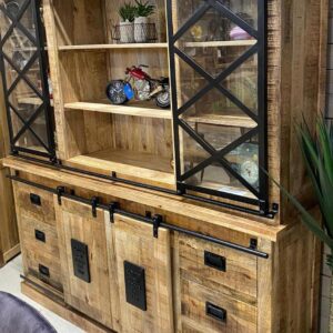mango wood two part with iron sliding door