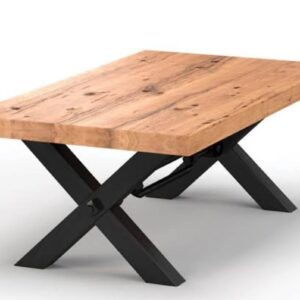 dining table with iron crossed leg and wooden rectangular top