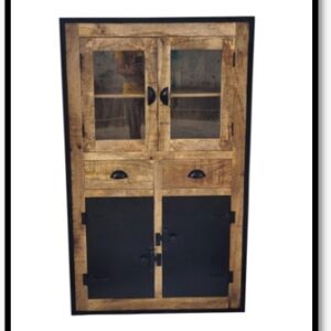mango wood and iron sliding door sideboard natural color powder coated iron