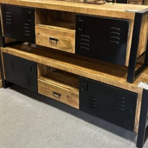 mango wood and powder coated iron tv cabinet natural color