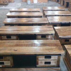 iron & mango wood tv cabinet iron and black finish powder coated iron