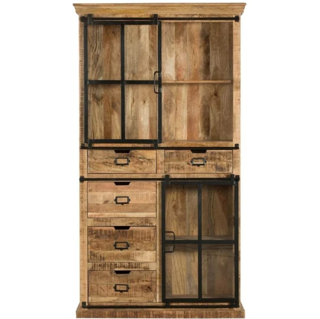 wooden two part with iron sliding door